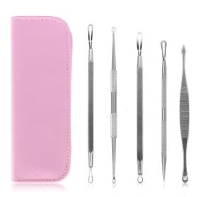 5 Pcs Blackhead Remover Kit Pimple Comedone Extractor Tool Set Stainless Steel Facial Acne Blemish Whitehead Popping Zit Removing for Nose Face Skin C (Option: Tool5PcsKit(Pink)